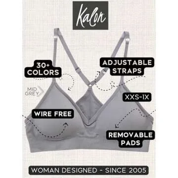 Kalon Women’s 4 Pack Racerback Sports Bralette Seamless Wireless Comfort Bra (Medium, Basics)