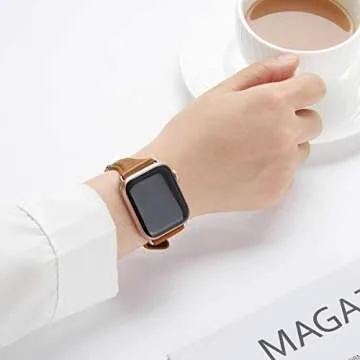 WFEAGL Compatible with Leather Apple Watch Band 41mm 40mm 38mm 42mm(series 10) Women, Top Grain Leather Strap Slim & Thin Replacement Wristband for iWatch Bands Ultra SE SE2 & Series 10 9 8 7 6 5 4 3 2 1