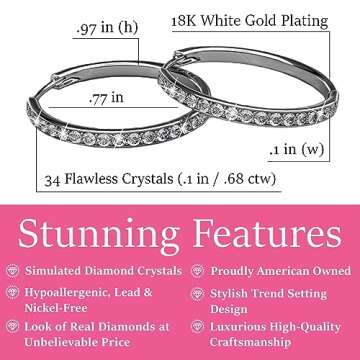Bianca “Fair” 18k White Gold Plated Swarovski Hoop Earrings, Silver Hoop Earrings, Small Hoop Earrings