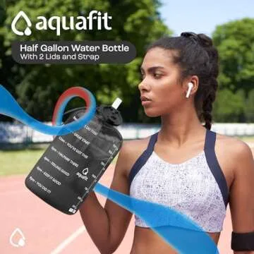 AQUAFIT Half Gallon Water Bottle with Time Marker - Straw & Chug Lid - BPA Free Big Water Bottle with Straw - Gym Water Bottle with Handle - Motivational Half Gallon Water Jug (64 oz, Clarity)