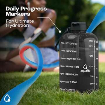AQUAFIT Half Gallon Water Bottle with Time Marker - Straw & Chug Lid - BPA Free Big Water Bottle with Straw - Gym Water Bottle with Handle - Motivational Half Gallon Water Jug (64 oz, Clarity)