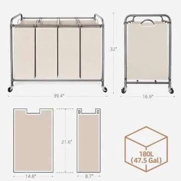 STORAGE MANIAC 4 Section Laundry Sorter Hamper with Wheels