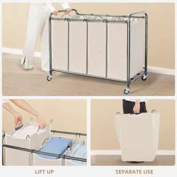 STORAGE MANIAC 4 Section Laundry Sorter Hamper with Wheels