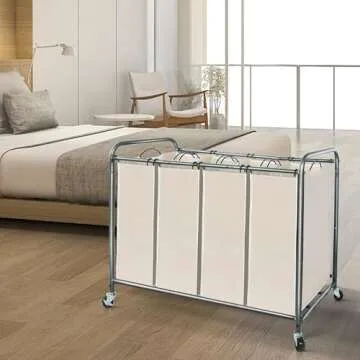 STORAGE MANIAC 4 Section Laundry Sorter Hamper with Wheels