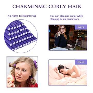 CEKEME 40 Pieces Flexible Curling Rods Foam Hair Rollers, No Heat Hair Curlers for Long Hair (9.45' x 0.55'), Purple (Hair Curlers, Hair Roller, Hair Styling Tools)