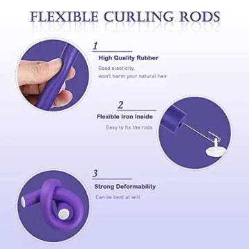 CEKEME 40 Pieces Flexible Curling Rods Foam Hair Rollers, No Heat Hair Curlers for Long Hair (9.45' x 0.55'), Purple (Hair Curlers, Hair Roller, Hair Styling Tools)