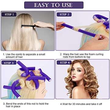 CEKEME 40 Pieces Flexible Curling Rods Foam Hair Rollers, No Heat Hair Curlers for Long Hair (9.45' x 0.55'), Purple (Hair Curlers, Hair Roller, Hair Styling Tools)