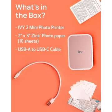 Canon Ivy 2 Mini Photo Printer (Blush Pink) - Bluetooth, Print from iOS & Android Devices, Bundle Incl. 110 Zink Sticky-Back Prints, LED Light Bar, Protective Case, and USB Cable