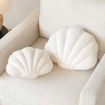 Znhinery Shell Pillow, Seashell Throw Pillow with Soft Rabbit Plush for Couch Bed, Shell Shaped Deco...