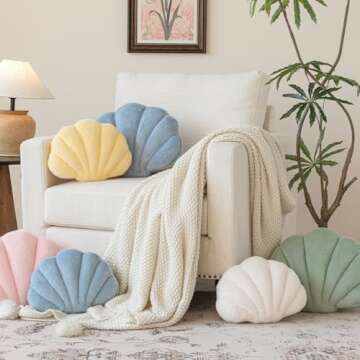 Znhinery Shell Pillow, Seashell Throw Pillow with Soft Rabbit Plush for Couch Bed, Shell Shaped Decorative Ocean Pillow Stylish Beach Cushion Room Decor Aesthetic for Bedroom Livingroom
