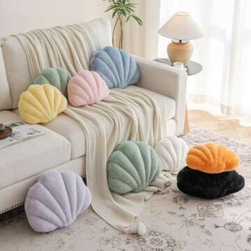 Znhinery Shell Pillow, Seashell Throw Pillow with Soft Rabbit Plush for Couch Bed, Shell Shaped Decorative Ocean Pillow Stylish Beach Cushion Room Decor Aesthetic for Bedroom Livingroom