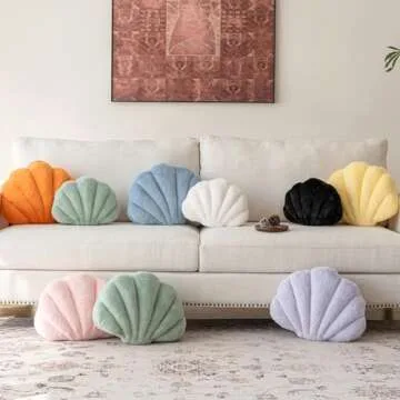 Znhinery Shell Pillow, Seashell Throw Pillow with Soft Rabbit Plush for Couch Bed, Shell Shaped Decorative Ocean Pillow Stylish Beach Cushion Room Decor Aesthetic for Bedroom Livingroom