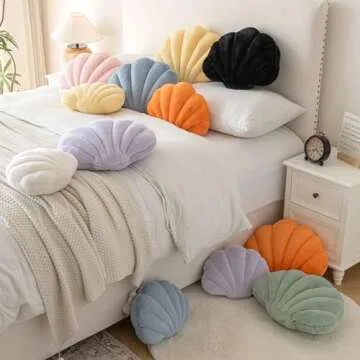 Znhinery Shell Pillow, Seashell Throw Pillow with Soft Rabbit Plush for Couch Bed, Shell Shaped Decorative Ocean Pillow Stylish Beach Cushion Room Decor Aesthetic for Bedroom Livingroom