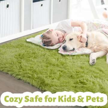 Grass Green Area Rug for Bedroom,4'X6',Fluffy Shag Rugs for Living Room,Furry Carpet for Kids Room,S...