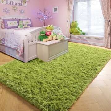 Grass Green Area Rug for Bedroom,4'X6',Fluffy Shag Rugs for Living Room,Furry Carpet for Kids Room,Shaggy Throw Rug for Nursery Room,Fuzzy Plush Rug,Green Carpet,Rectangle,Cute Room Decor for Baby