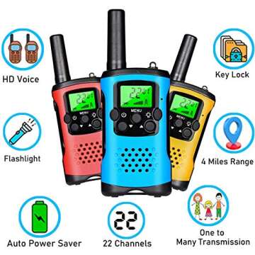 Walkie Talkies for Kids 3Pack, 22 Channels 2 Way Radio Toy 3 Miles Long Range Kids Talks Toy for 3-12 Year Old Boys Girls Gift with Backlit LCD Flashlight for Outdoor Adventure Game