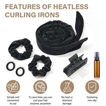 Heatless Hair Curler - 7 Piece Set for Natural Curls - Black
