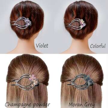 Yusier 4PCS Heart Style Ponytail Duckbill Clips with Headdresses for Women, Flower Rhinestone Barret...