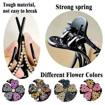 Yusier 4PCS Heart Style Ponytail Duckbill Clips with Headdresses for Women, Flower Rhinestone Barrettes Sparkly Prom Diamond Hair Clips (Plum Blossom)
