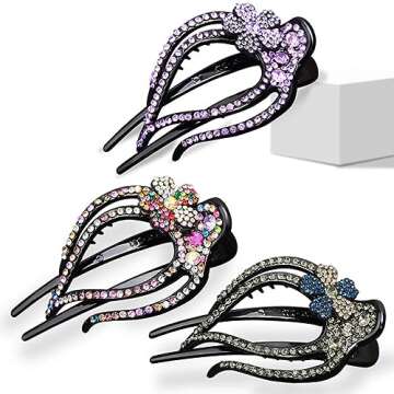 Yusier 4PCS Heart Style Ponytail Duckbill Clips with Headdresses for Women, Flower Rhinestone Barrettes Sparkly Prom Diamond Hair Clips (Plum Blossom)