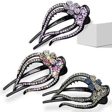 Yusier 4PCS Heart Style Ponytail Duckbill Clips with Headdresses for Women, Flower Rhinestone Barrettes Sparkly Prom Diamond Hair Clips (Plum Blossom)