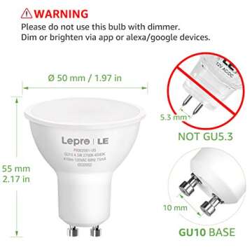 Lepro Alexa GU10 LED Light Bulbs - 50W Halogen Equivalent Smart GU10 Bulb Works with Alexa & Google Assistant,Voice and App Control,2700-6500K Tunable Track Light Bulb, No Hub Required, 2.4G WiFi Only