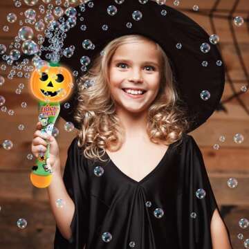 ArtCreativity Halloween Bubble Wand for Kids, 14" Light Up Pumpkin Bubble Wand for Toddlers with LED & Halloween Music, Halloween Boo Basket Stuffers for Kids, Halloween Toys for Toddlers