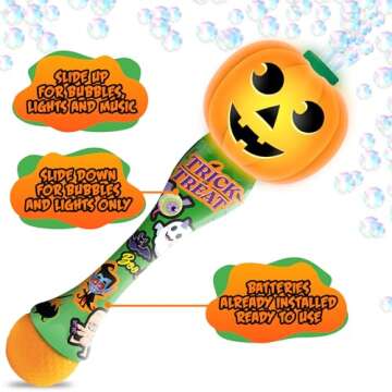 ArtCreativity Halloween Bubble Wand for Kids, 14" Light Up Pumpkin Bubble Wand for Toddlers with LED & Halloween Music, Halloween Boo Basket Stuffers for Kids, Halloween Toys for Toddlers