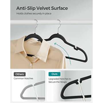 SONGMICS Velvet Hangers 50 Pack, Non-Slip Clothes Hangers, Suit Hangers with Shoulder Notches, Pants Bar, 360° Swivel Hook, Space-Saving, for Closet, Ink Black UCRF029B05