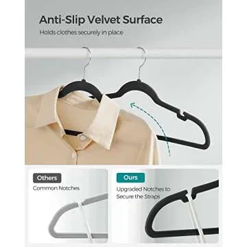 SONGMICS Velvet Hangers 50 Pack, Non-Slip Clothes Hangers, Suit Hangers with Shoulder Notches, Pants Bar, 360° Swivel Hook, Space-Saving, for Closet, Ink Black UCRF029B05
