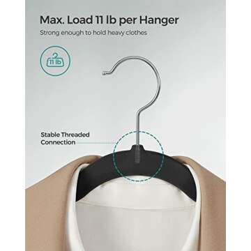 SONGMICS Velvet Hangers 50 Pack, Non-Slip Clothes Hangers, Suit Hangers with Shoulder Notches, Pants Bar, 360° Swivel Hook, Space-Saving, for Closet, Ink Black UCRF029B05