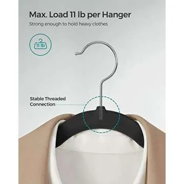 SONGMICS Velvet Hangers 50 Pack, Non-Slip Clothes Hangers, Suit Hangers with Shoulder Notches, Pants Bar, 360° Swivel Hook, Space-Saving, for Closet, Ink Black UCRF029B05
