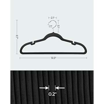 SONGMICS Velvet Hangers 50 Pack, Non-Slip Clothes Hangers, Suit Hangers with Shoulder Notches, Pants Bar, 360° Swivel Hook, Space-Saving, for Closet, Ink Black UCRF029B05