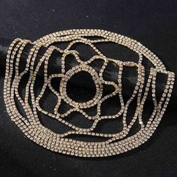 Brinie Mesh Headpiece Cap Silver Roaring 20s Crystal Flapper Head Chain Head Jewelry Art Deco Party Bridal Hair Accessories for Women and Girls (Gold)