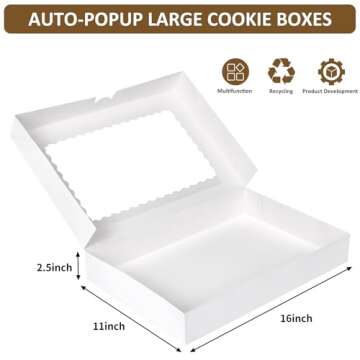 Moretoes 30pcs Cookie Boxes, 16x11x2.5 Inches Auto-Popup Bakery Boxes with Window for Pastries, Pies...