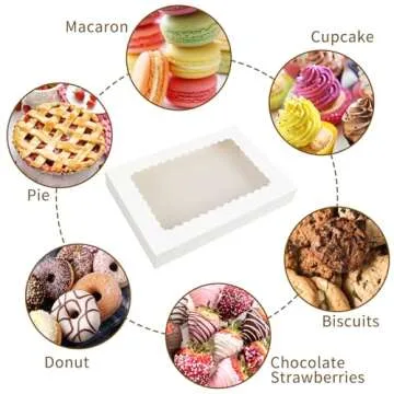 Moretoes 30pcs Cookie Boxes, 16x11x2.5 Inches Auto-Popup Bakery Boxes with Window for Pastries, Pies, Muffins, Chocolate Covered Strawberries