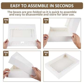 Moretoes 30pcs Cookie Boxes, 16x11x2.5 Inches Auto-Popup Bakery Boxes with Window for Pastries, Pies, Muffins, Chocolate Covered Strawberries