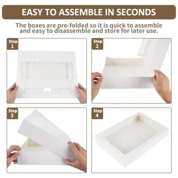 Moretoes 30pcs Cookie Boxes, 16x11x2.5 Inches Auto-Popup Bakery Boxes with Window for Pastries, Pies, Muffins, Chocolate Covered Strawberries