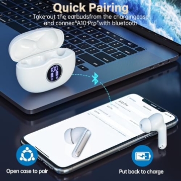 Fhumsh Wireless Earbuds, Bluetooth 5.3 Headphones HiFi Stereo 50H Playback LED Digital Display Ear B...