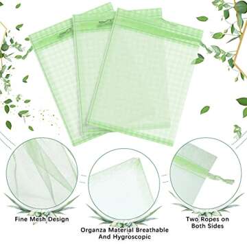 Boao 200 Pcs Fruit Protection Bags Fruit Netting Bags with Drawstring for Protecting Vegetable Net Cover Reusable Mesh Bag for Garden Apple Trees(6 x 10 Inch,Fruit Green)