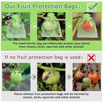 Boao 200 Pcs Fruit Protection Bags Fruit Netting Bags with Drawstring for Protecting Vegetable Net Cover Reusable Mesh Bag for Garden Apple Trees(6 x 10 Inch,Fruit Green)