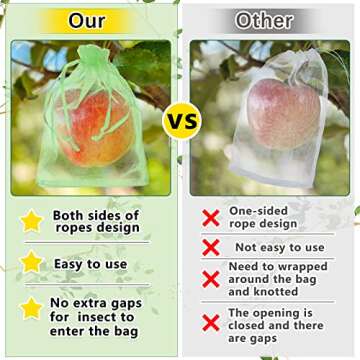 Boao 200 Pcs Fruit Protection Bags Fruit Netting Bags with Drawstring for Protecting Vegetable Net Cover Reusable Mesh Bag for Garden Apple Trees(6 x 10 Inch,Fruit Green)
