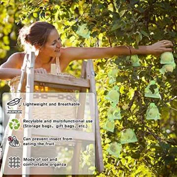 Boao 200 Pcs Fruit Protection Bags Fruit Netting Bags with Drawstring for Protecting Vegetable Net Cover Reusable Mesh Bag for Garden Apple Trees(6 x 10 Inch,Fruit Green)
