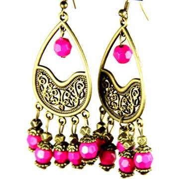 Indian Bollywood Earrings Black Gold Tone Earrings Bollywood HIPPIE Style Unique Dangle Earrings for...