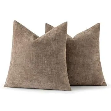MIULEE Pack of 2 Decorative Throw Pillow Covers Soft Chenille Throw Pillows Solid Textured Cushion Covers for Couch Sofa Bedroom Living Room 24x24 Inch, Taupe Grey