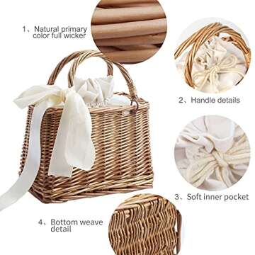 Chic Hand-woven Wicker Handbag for Women - Retro Style