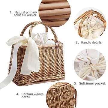 Chic Hand-woven Wicker Handbag for Women - Retro Style