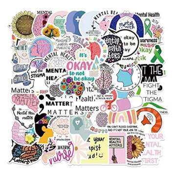 50PCS Mental Health Awareness Stickers - Fun & Inspiring Vinyl Collection