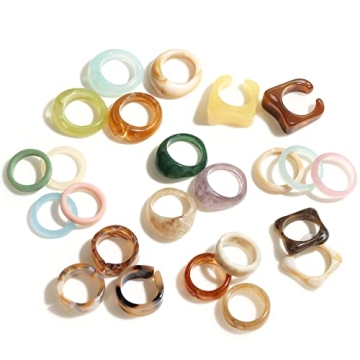 Viva Joya Resin Acrylic Plastic Knuckle Rings for Women, Chunky Trendy Colorful Stackable Jewelry, S...