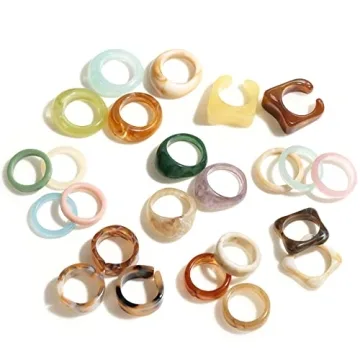 Viva Joya Resin Acrylic Plastic Knuckle Rings for Women, Chunky Trendy Colorful Stackable Jewelry, S...